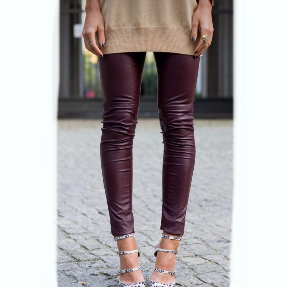 VINCE burgundy leather leggings